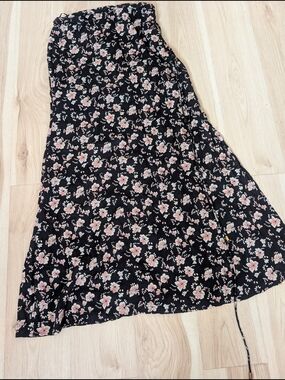 Free People Black Floral Maxi Skirt with Pink Blossoms